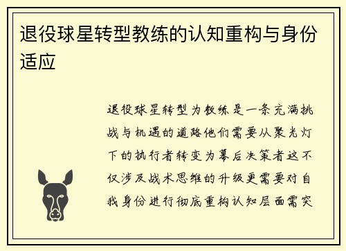 退役球星转型教练的认知重构与身份适应