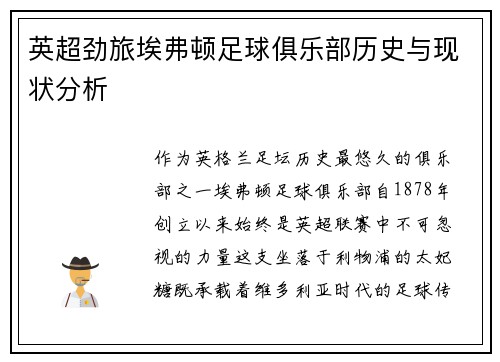 英超劲旅埃弗顿足球俱乐部历史与现状分析